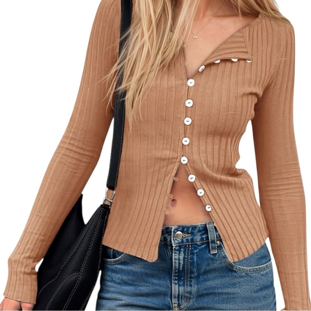 Free People Tilly Ribbed Long Sleeve Button-Up Ribbed Cardigan - Picture 2 of 8